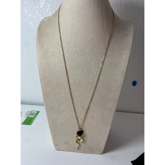 Snake and Heart Charm Long Gold Tone Necklace - Picture 1 of 3